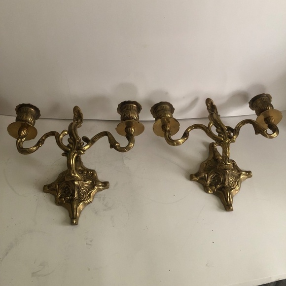 Vintage rocco style brass wall candlestick holders, possibly French -used - Picture 10 of 10